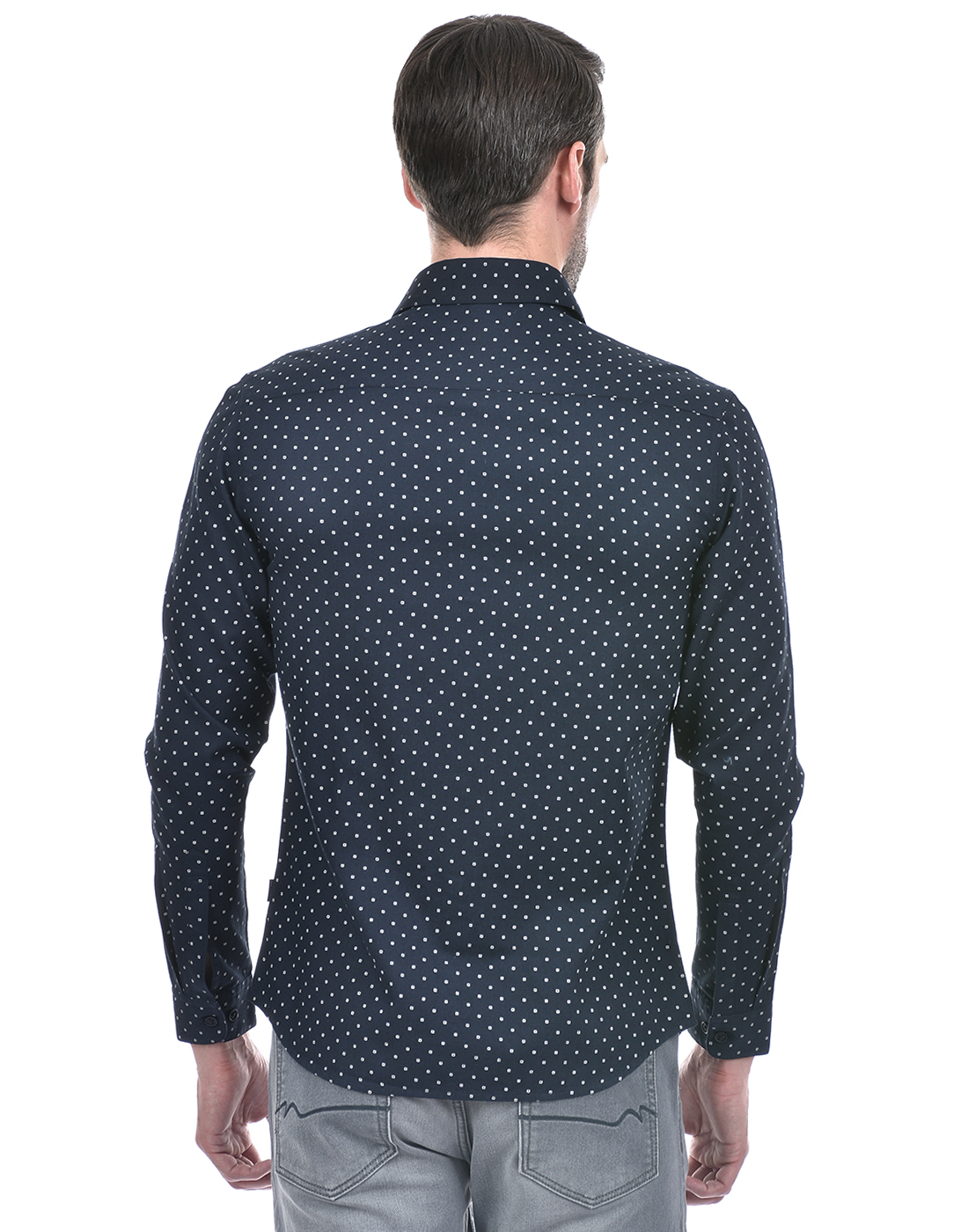 Numero Uno Men Polka Print Navy Shirt